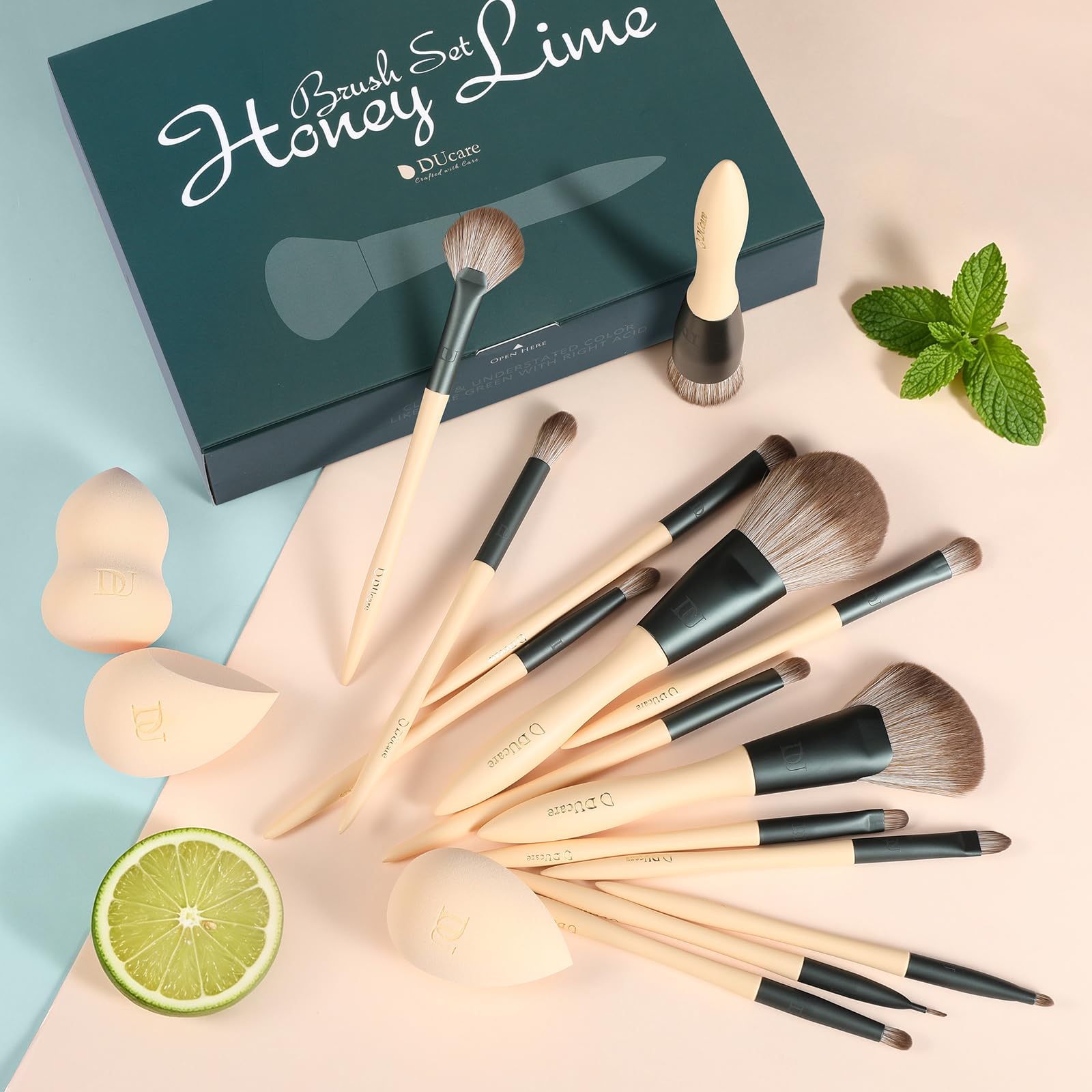 Ducare Lime Series Set Pennelli Trucco 14 Pezzi +3 Spugne