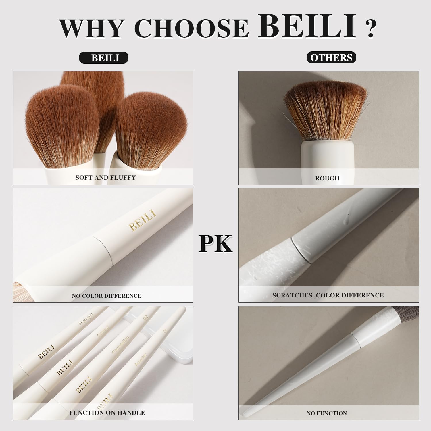 BEILI Set 15 Pennelli Trucco Sintetici Beige