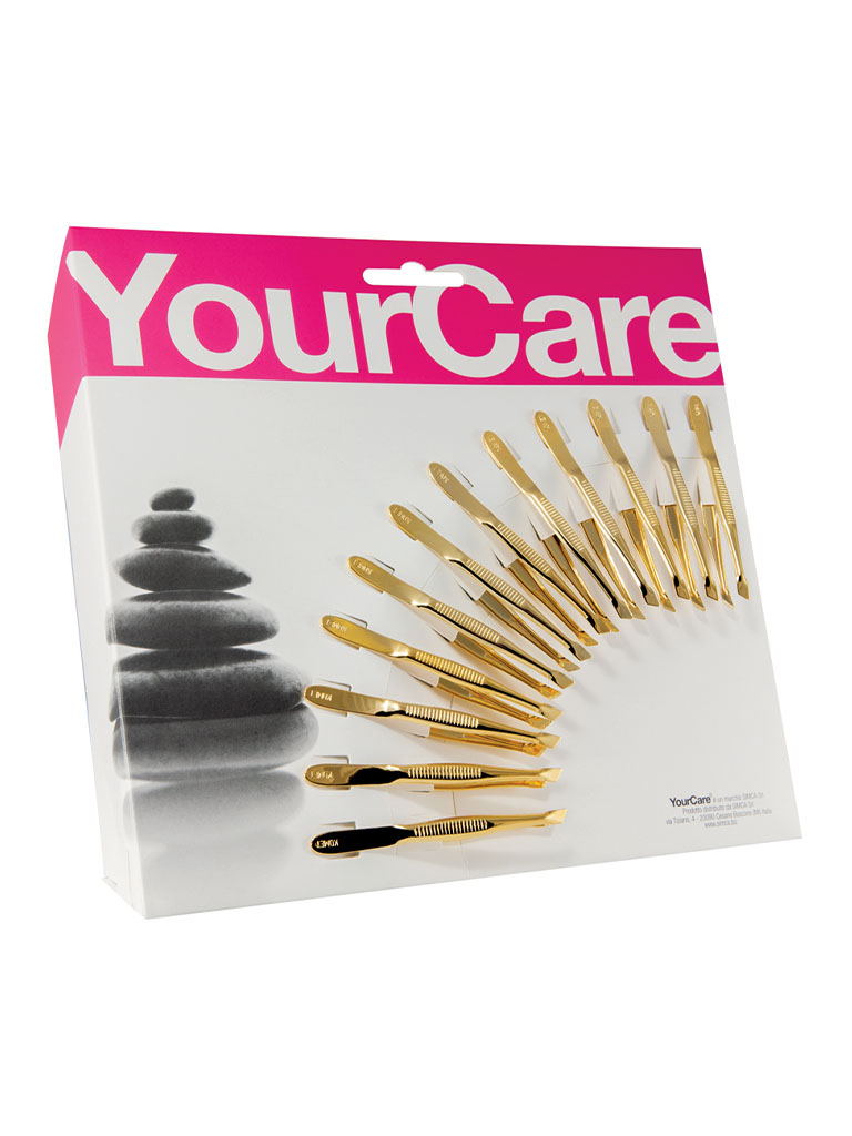 YourCare 1314 MD pinzetta punta obliqua oro display 12 pezzi