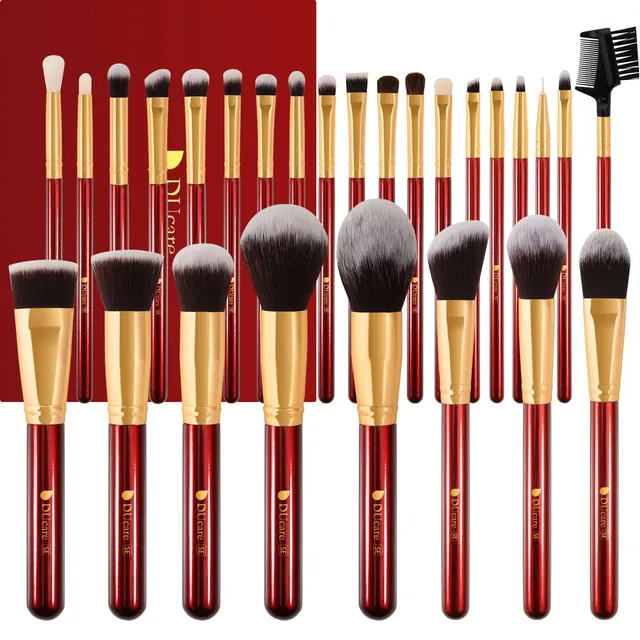 DUcare Set 27 pennelli trucco viso e occhi manico rosso