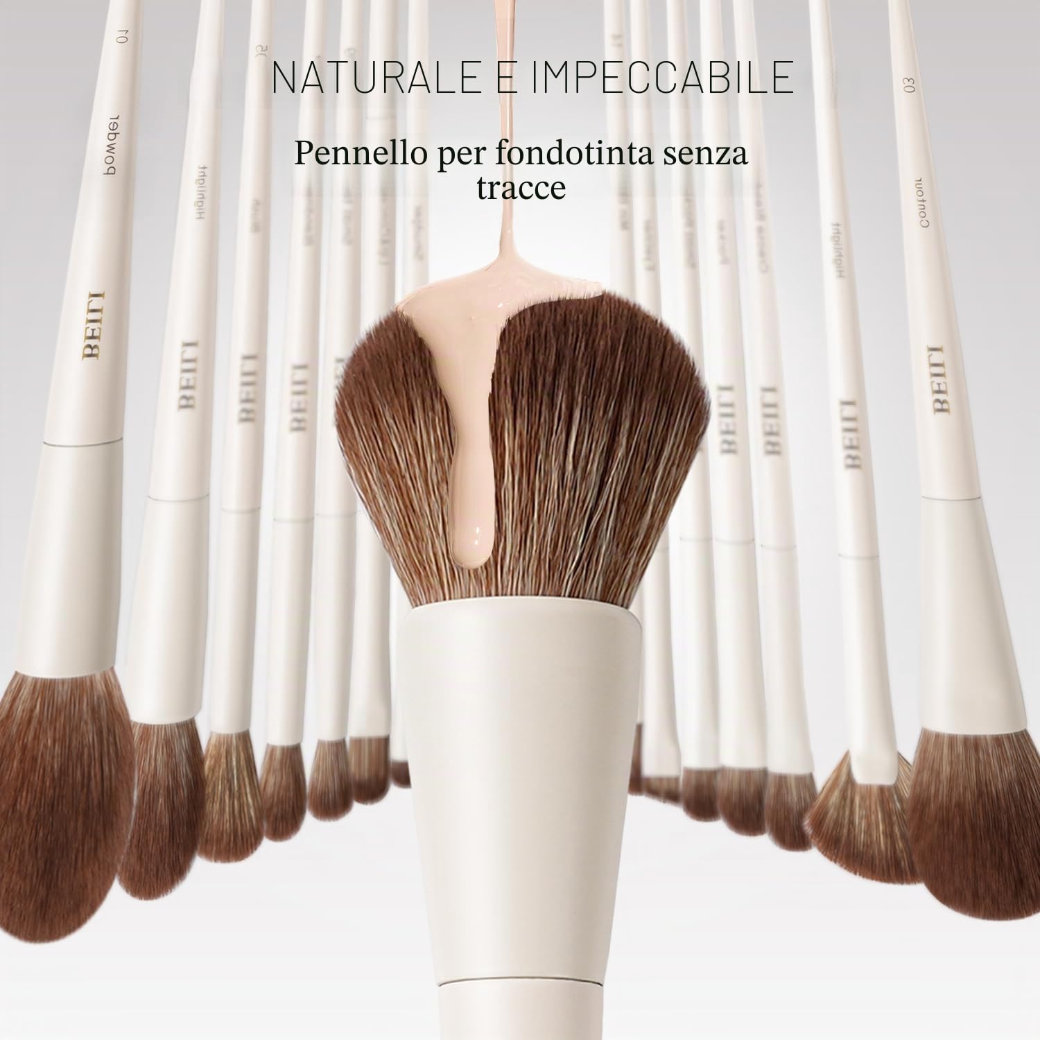 BEILI Set 15 Pennelli Trucco Sintetici Beige
