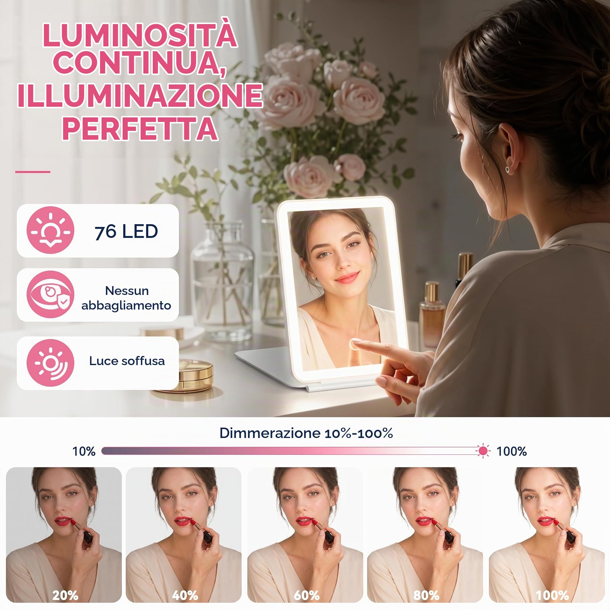 Auxmir Specchio Trucco con Luci 30X ricaricabile 2000mAh