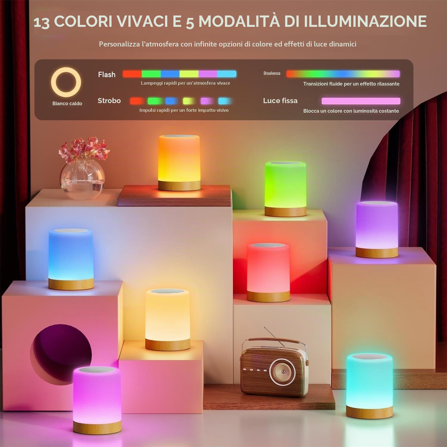 Auxmir Lampada Comodino LED luce notturna marrone ricaricabile