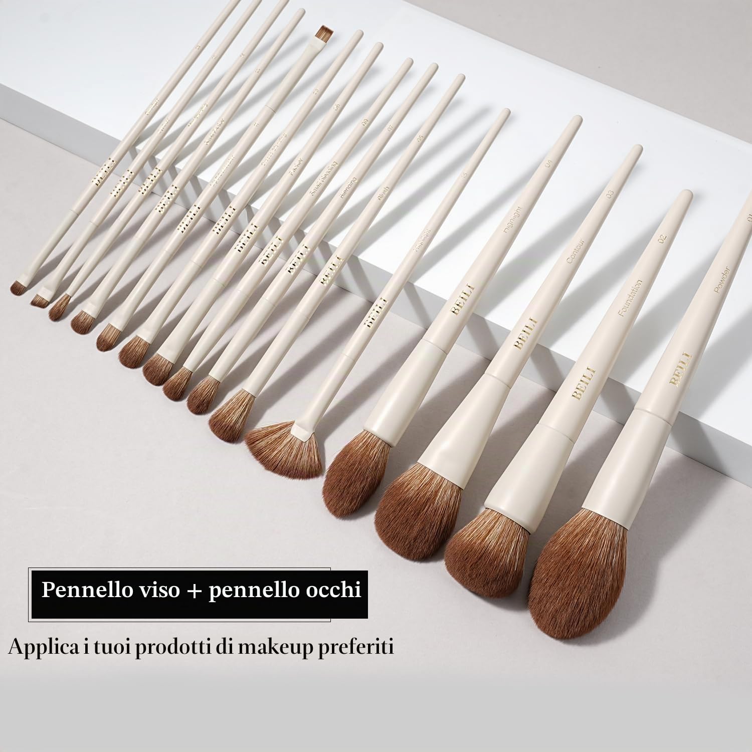 BEILI Set 15 Pennelli Trucco Sintetici Beige