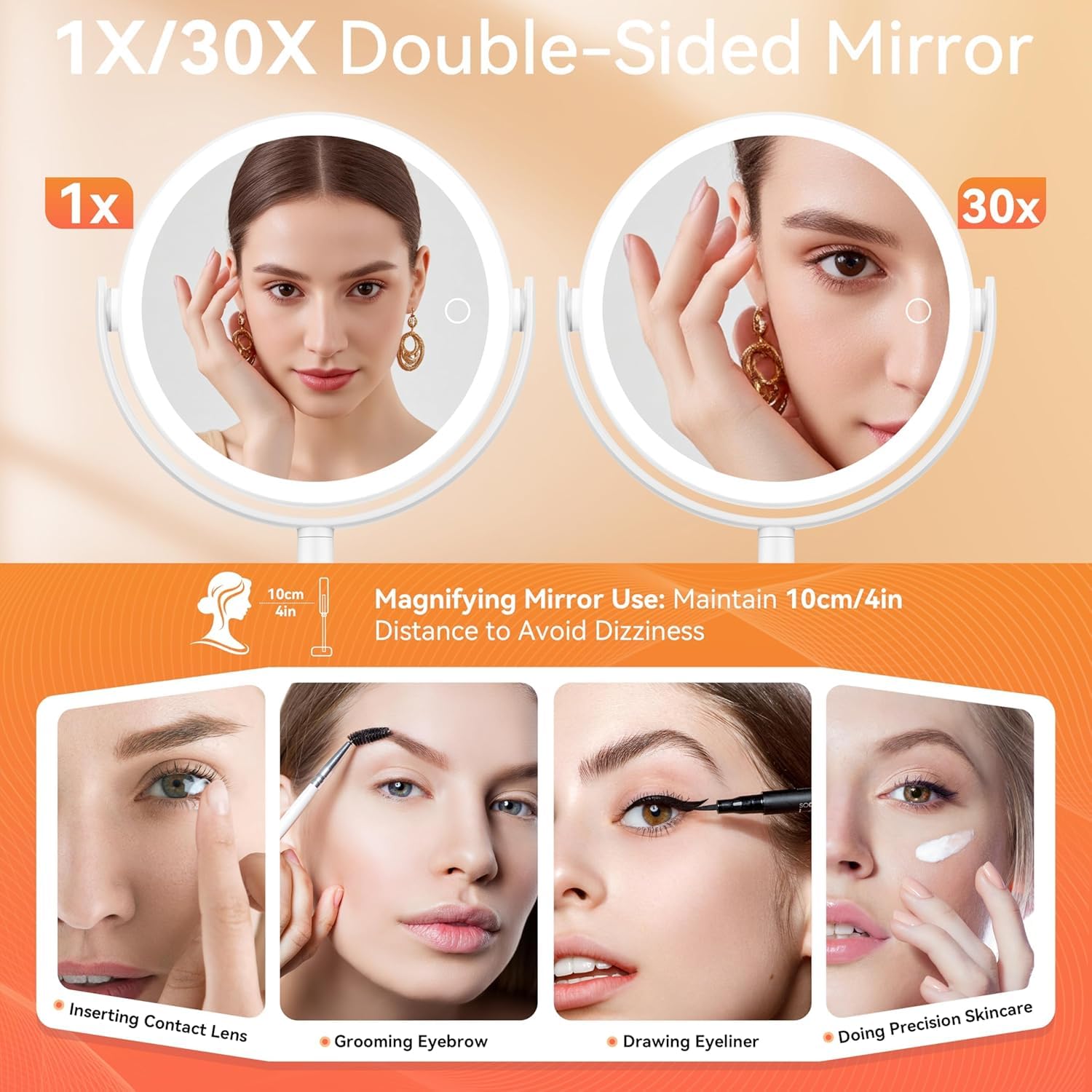 Auxmir Specchio Trucco con Luci 1X/30X Bianco Ricaricabile LED