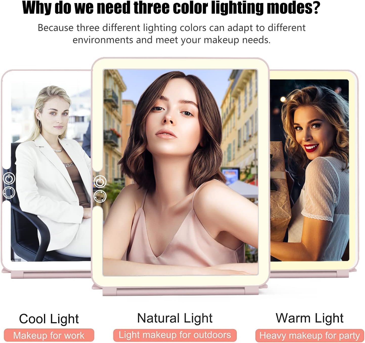Weily Specchio Trucco Pieghevole 72 LED rosa ricaricabile touch