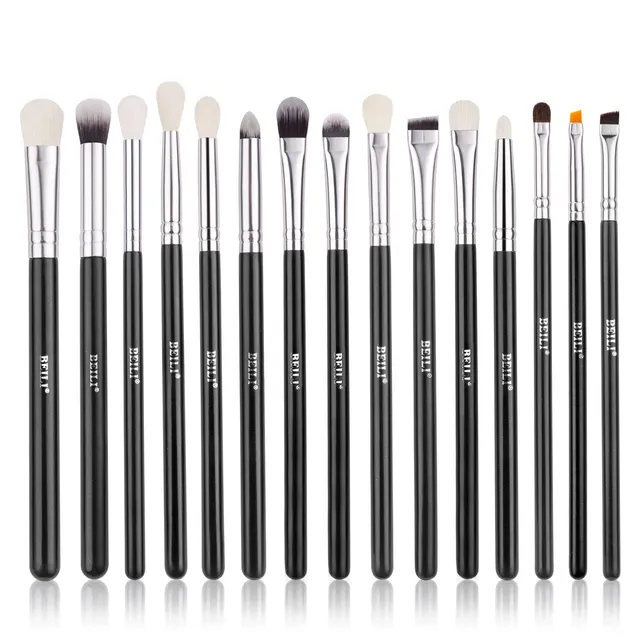 BEILI Set 15 pennelli occhi nero pelo naturale