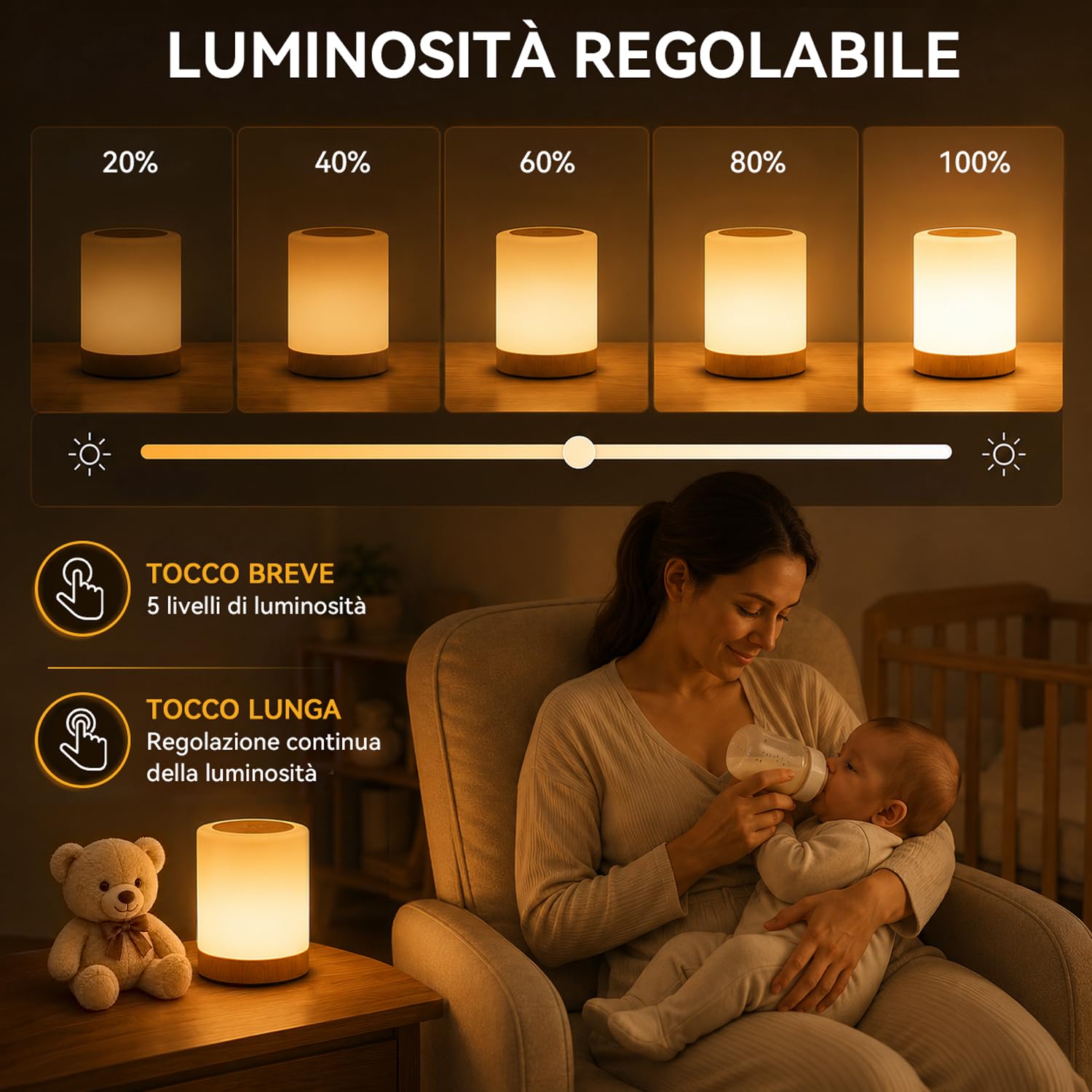 Auxmir Lampada da Comodino LED Touch Marrone 3000mAh
