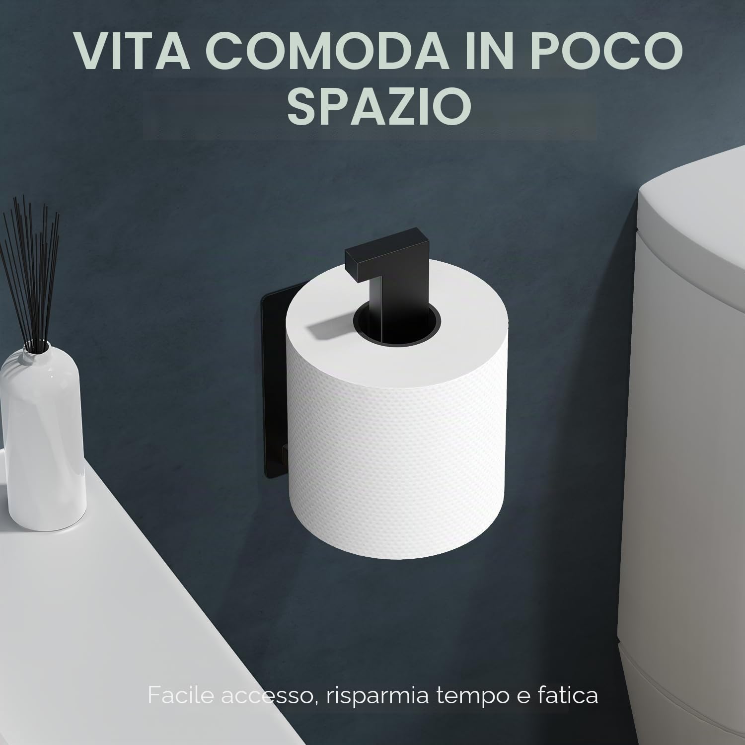 Auxmir Porta Carta Igienica Acciaio Nero 2 Pezzi Adesivo
