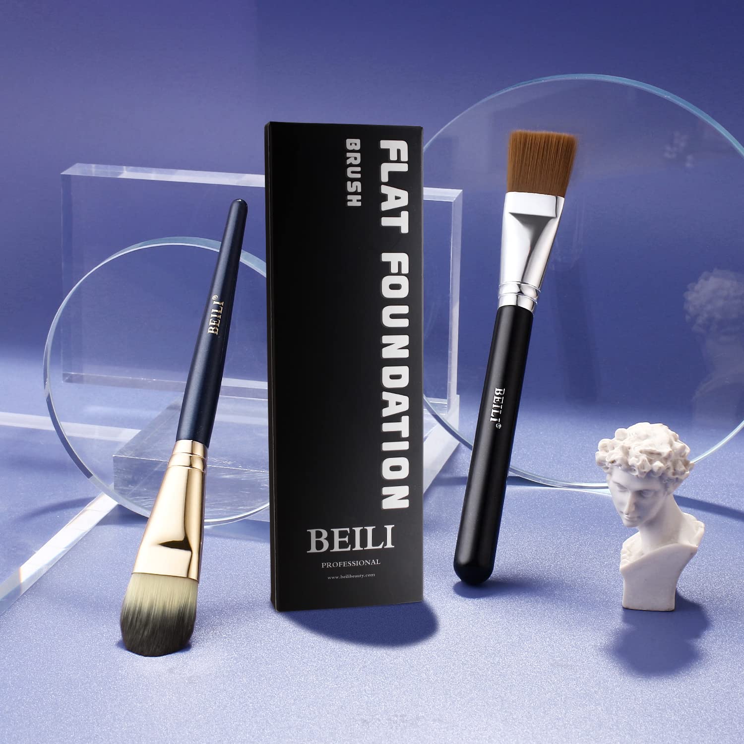 BEILI Set 2 Pennelli Fondotinta Piatto Legno