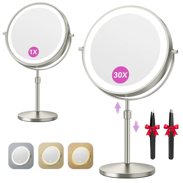 Auxmir Specchio Trucco con Luci 30X Nichel Altezza Regolabile