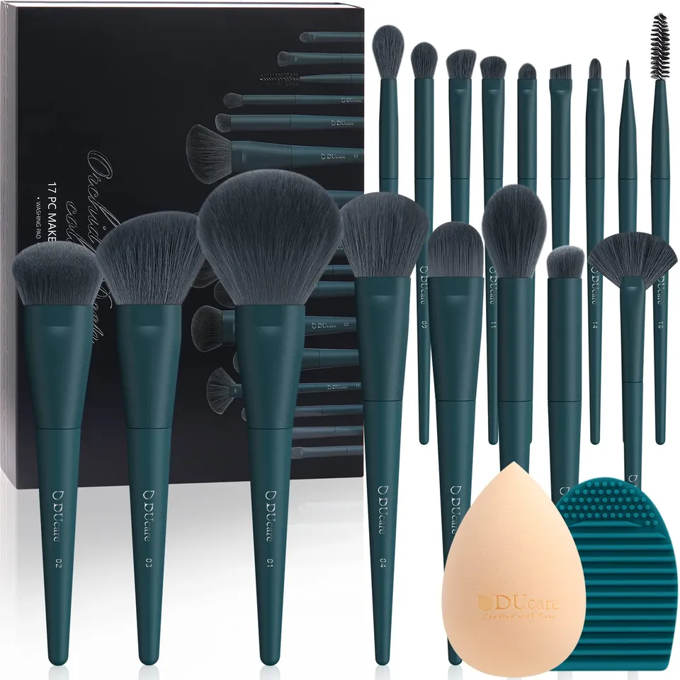 DUcare Set 17 pennelli trucco marrone con spugna