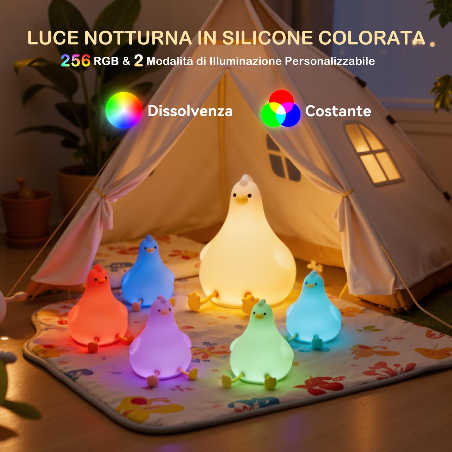 Auxmir Pollo Lampada da Comodino Touch Silicone RGB Ricaricabile