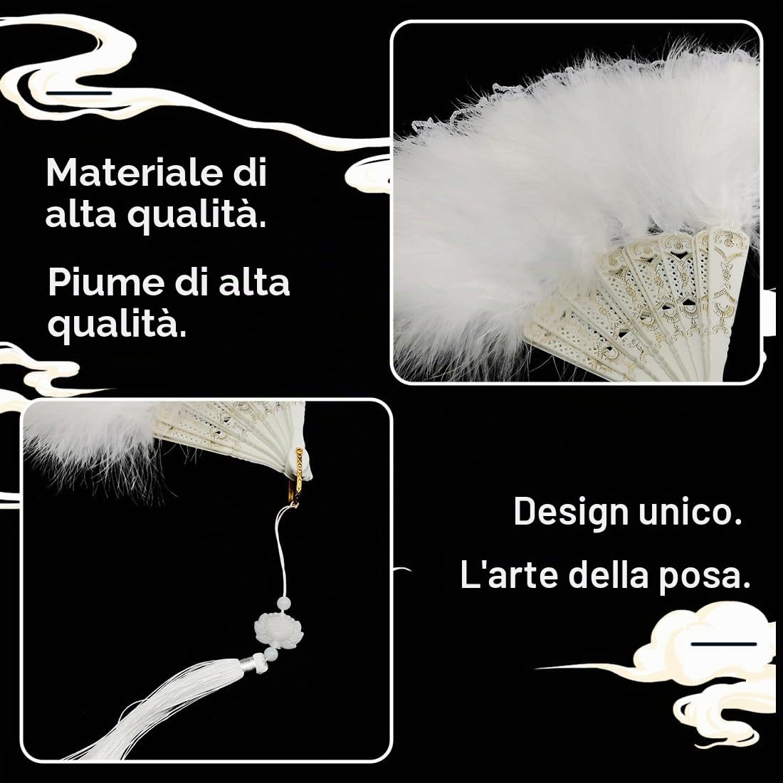 SJBAUTYO Ventaglio Piume Anni 20 pieghevole bianco