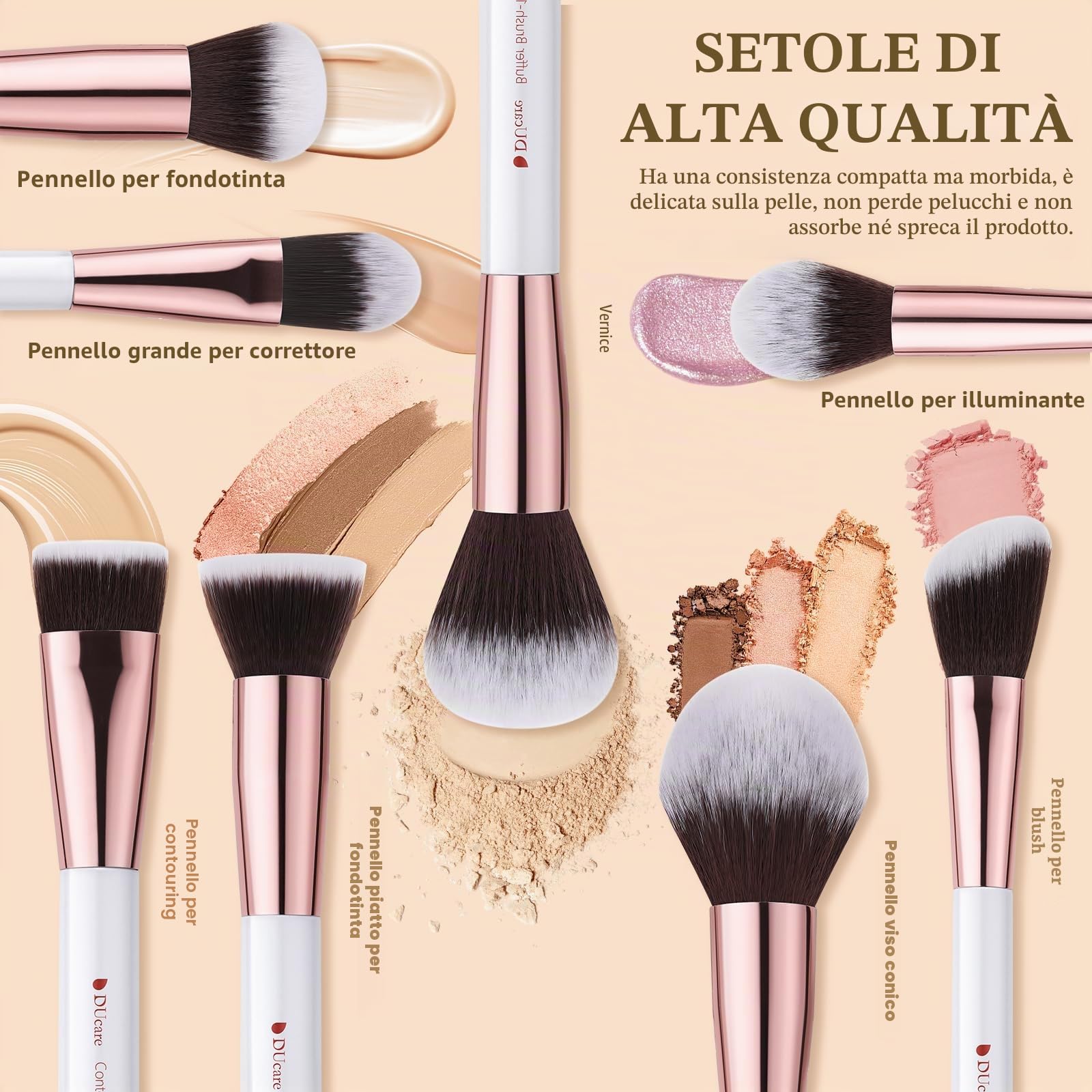 DUcare Set Pennelli Trucco Bianco 27 Pezzi Sintetici