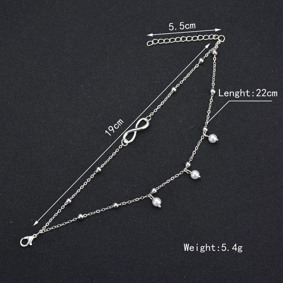 SJBAUTYO Cavigliera Doppia Perle Argento Regolabile