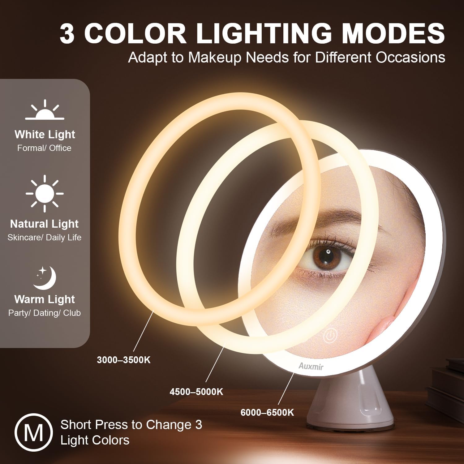 Auxmir Specchio Ingranditore 10X Specchio Trucco 20 cm Ventosa LED