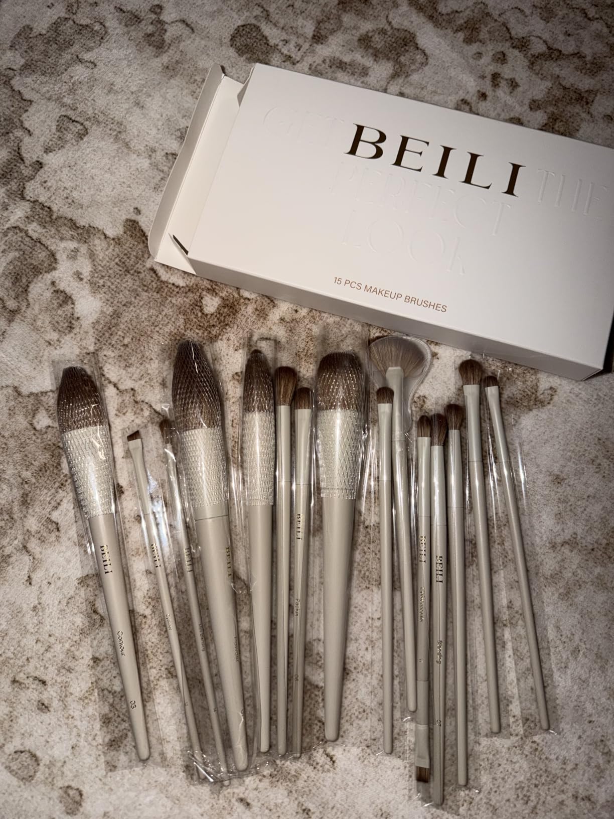 BEILI Set 15 Pennelli Trucco Sintetici Beige