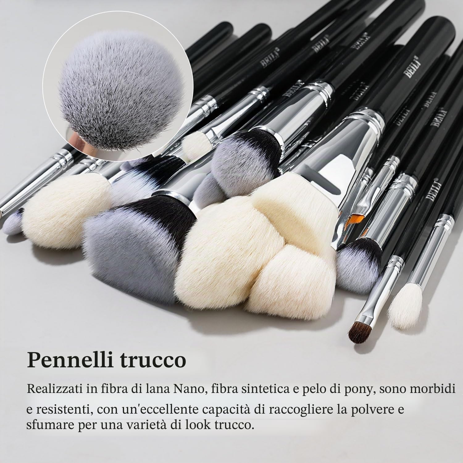 BEILI Set 15 Pennelli Trucco Pelo di Capra Nero
