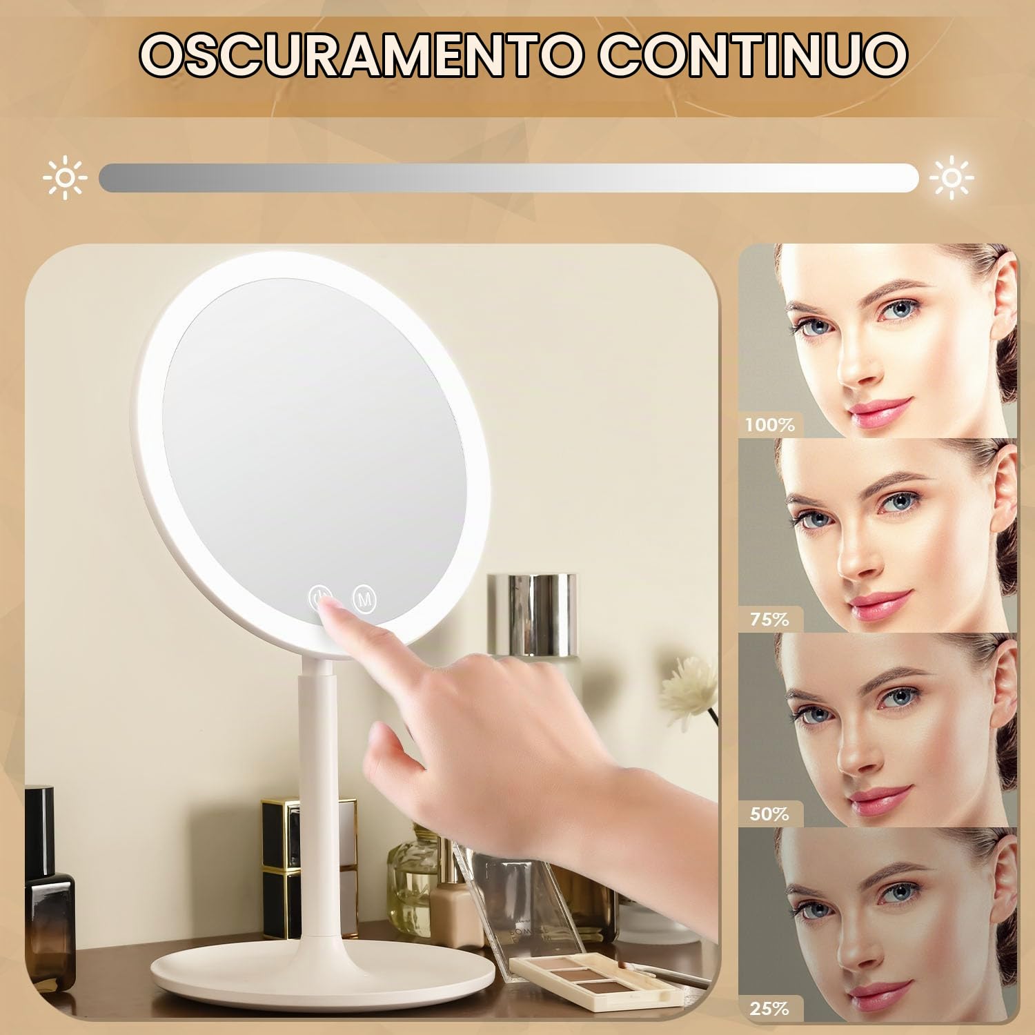 Auxmir Specchio Trucco Specchio da Tavolo 10X LED Ricaricabile
