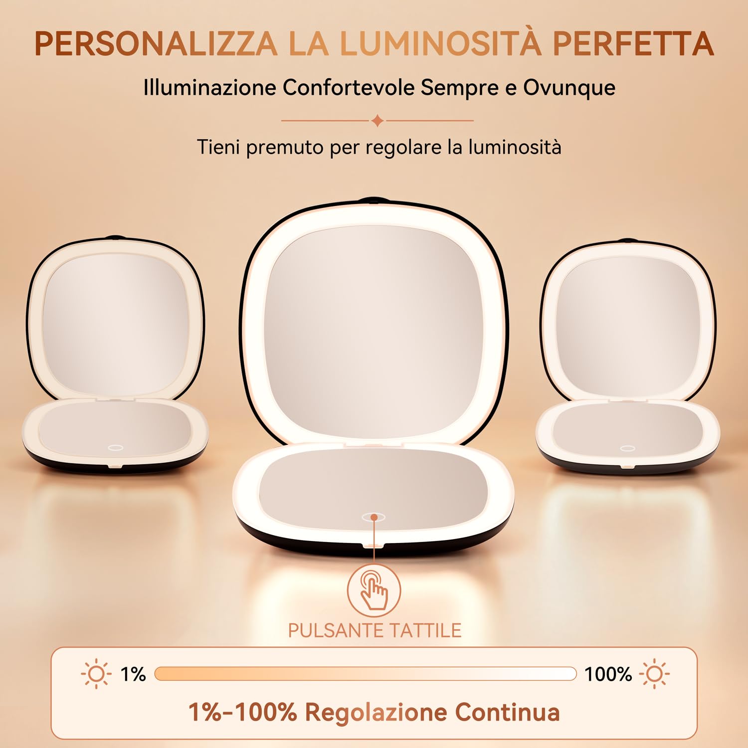 Auxmir Specchio Borsetta LED 1X/30X Nero Ricaricabile