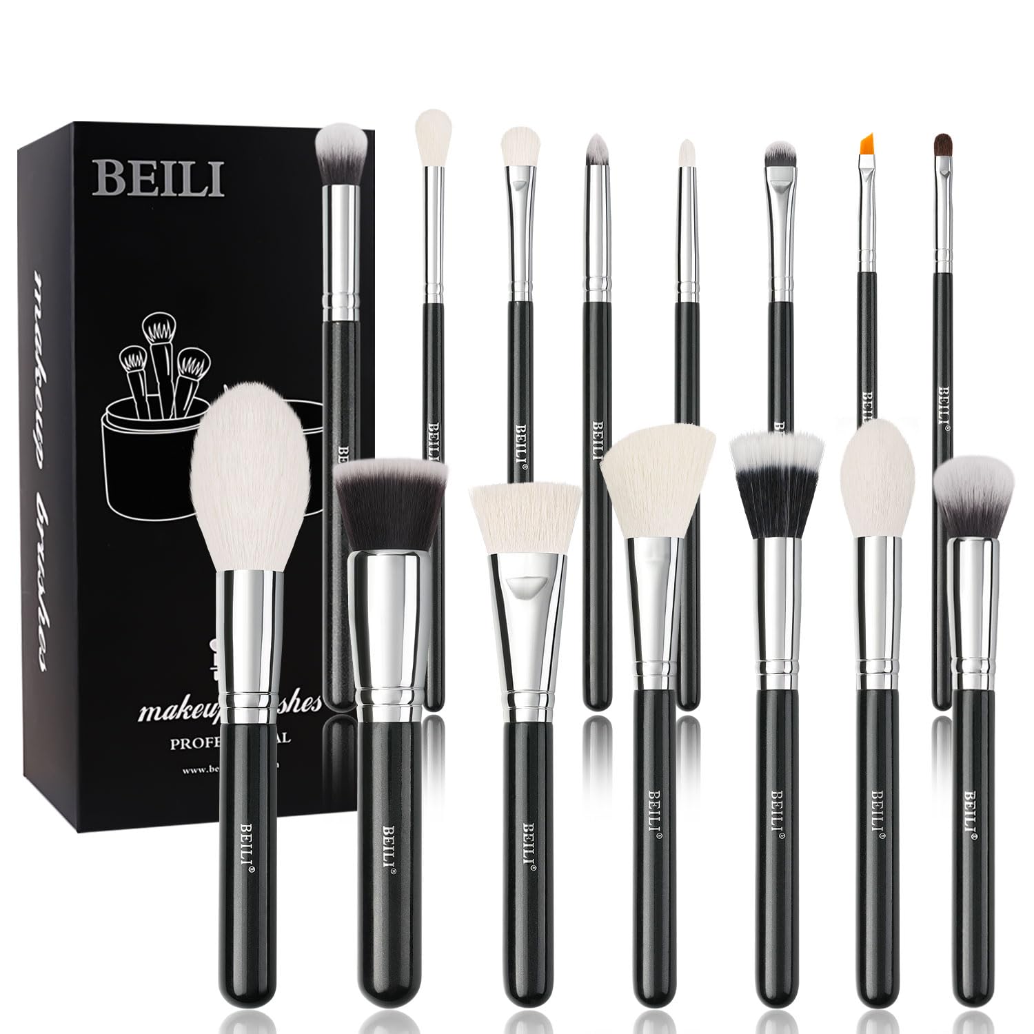 BEILI Set 15 Pennelli Trucco Pelo di Capra Nero