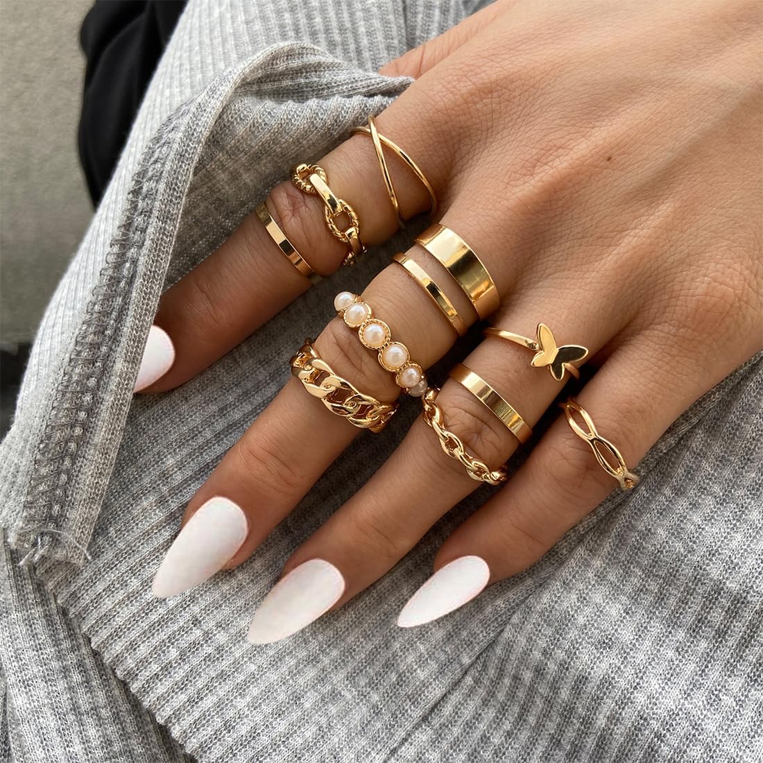 SJBAUTYO Set 22 Anelli Donna impilabili vintage oro