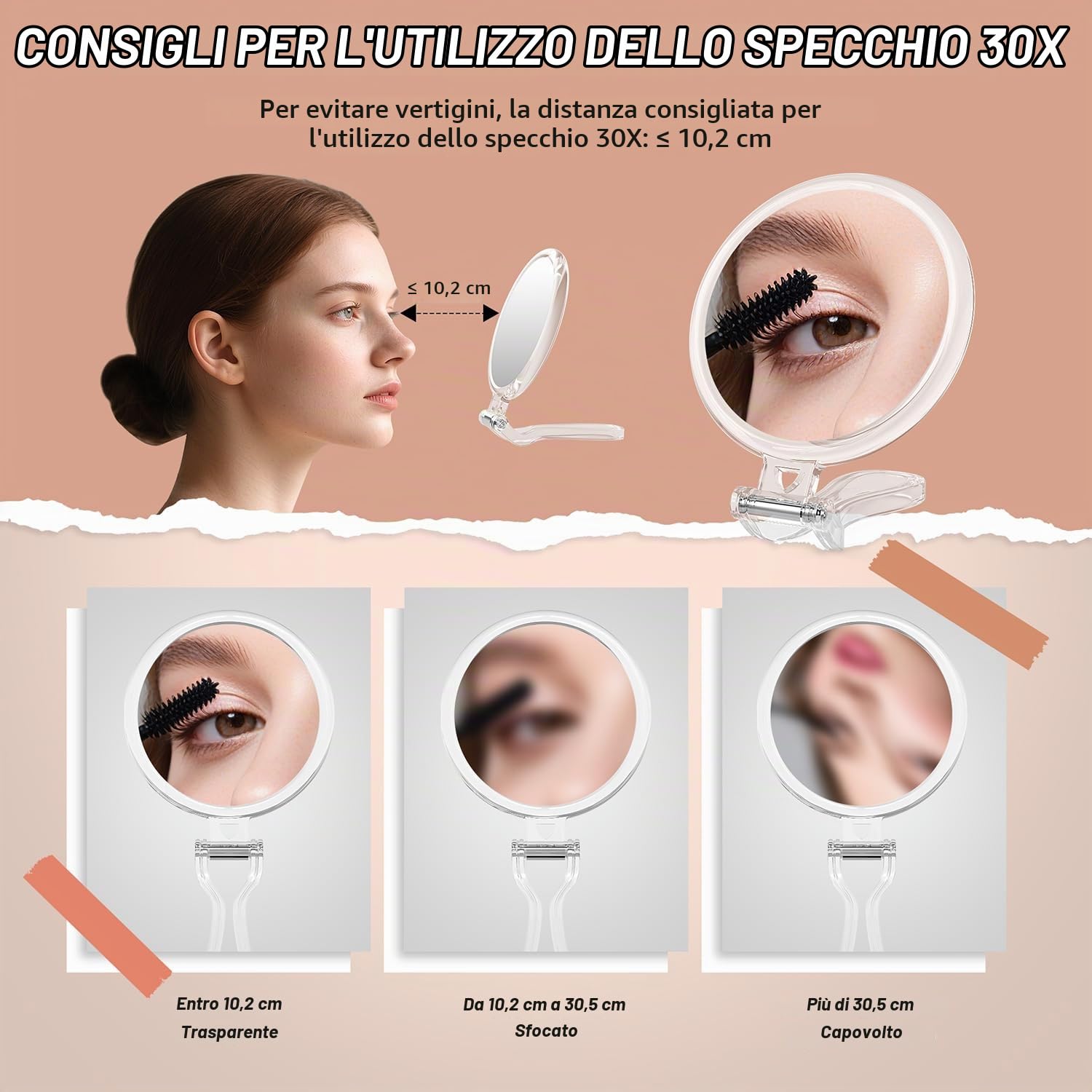 Auxmir Specchio Ingranditore 30X/1X con Manico