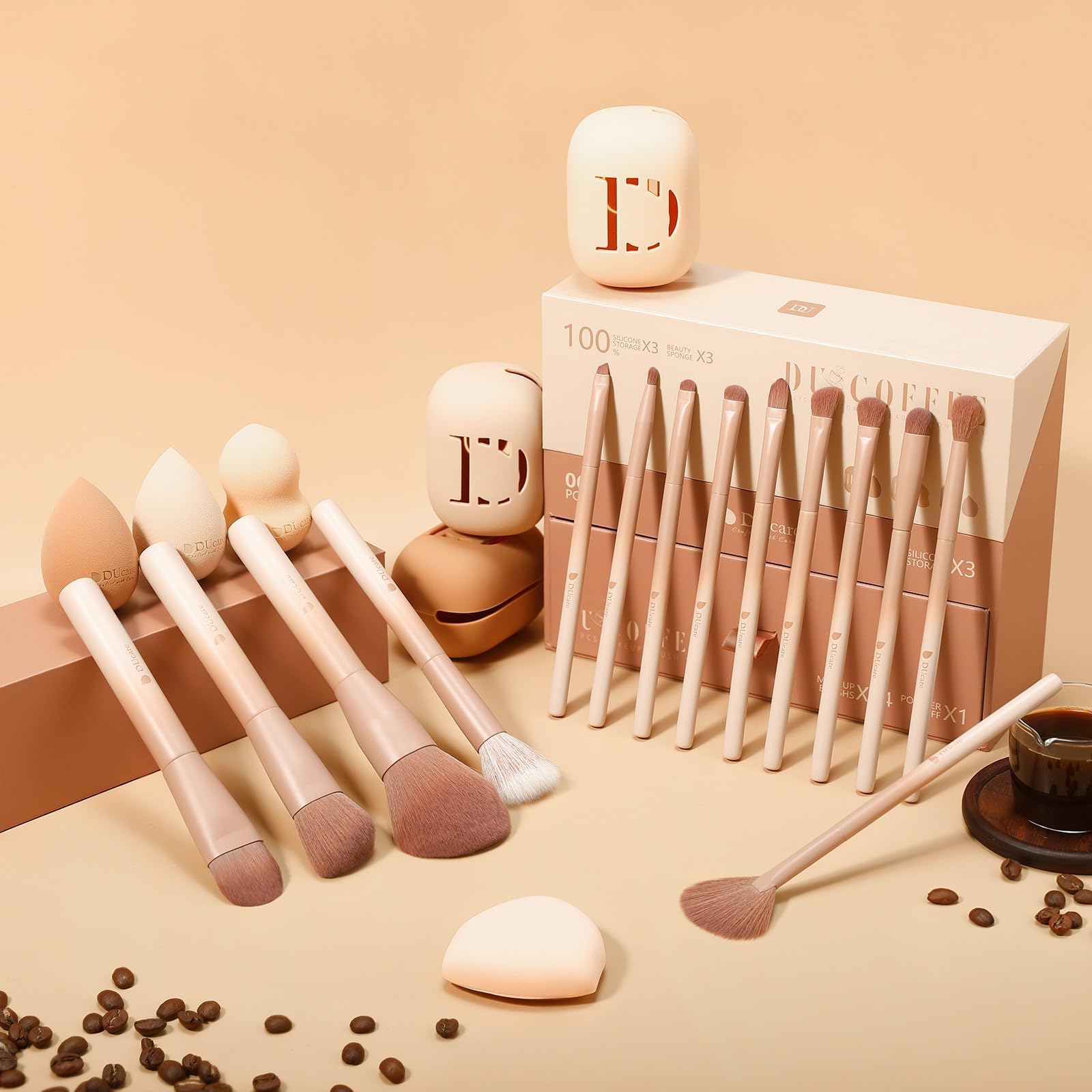 DUcare Coffee Set Pennelli Trucco 14 Pezzi con Spugne