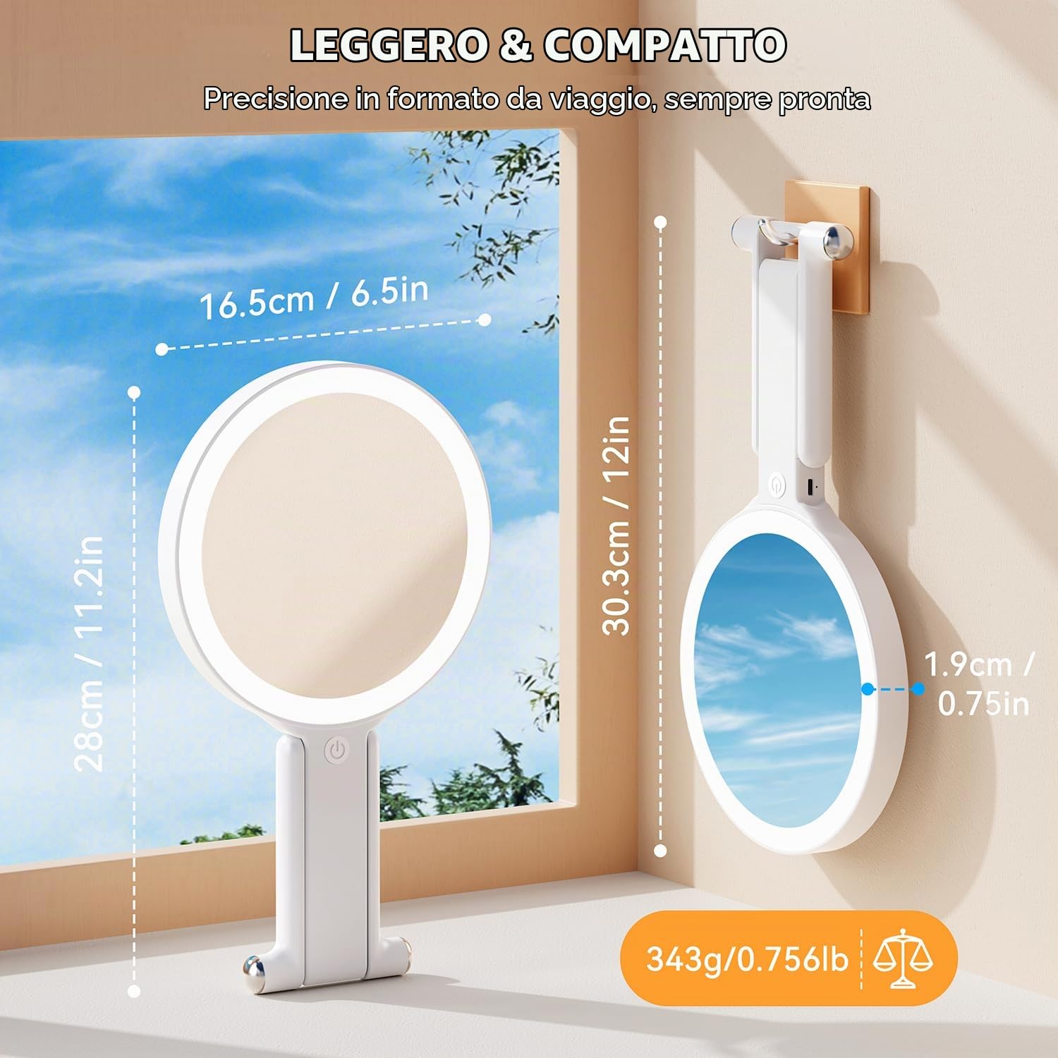 Auxmir Specchio Trucco LED 30X/1X Bianco Pieghevole