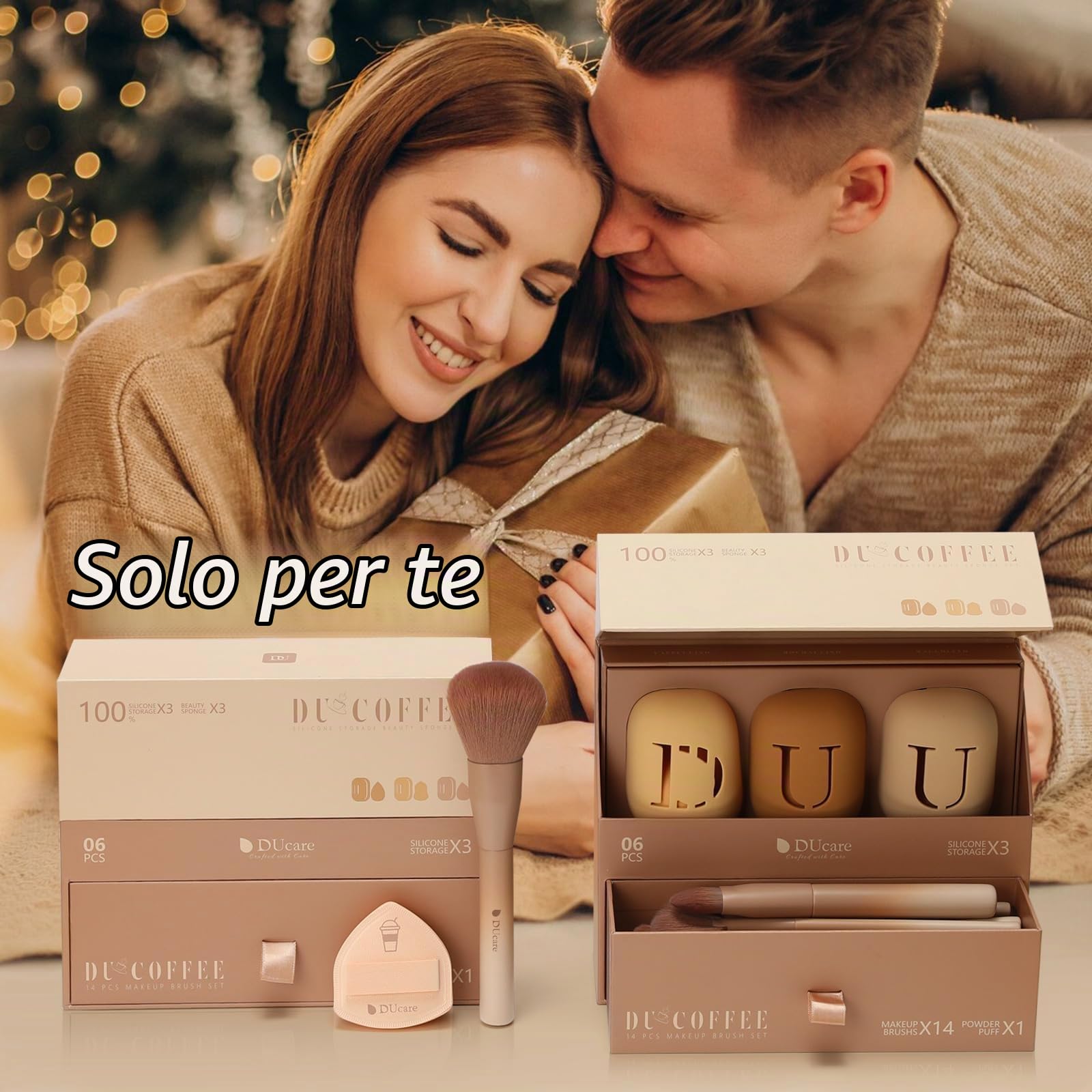 DUcare Coffee Set Pennelli Trucco 14 Pezzi con Spugne