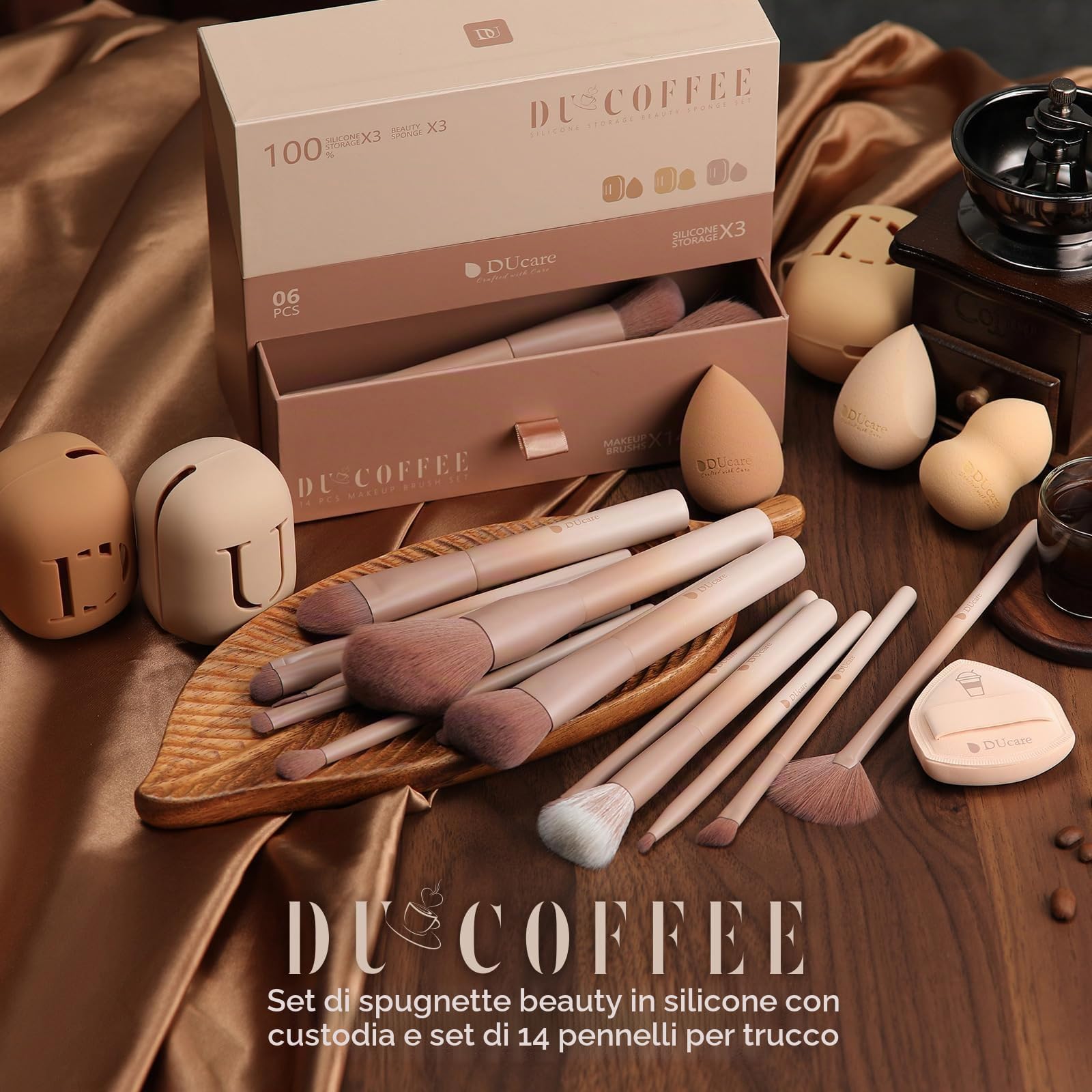 DUcare Coffee Set Pennelli Trucco 14 Pezzi con Spugne