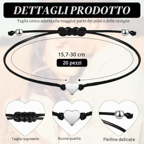 SJBAUTYO Set 2 Braccialetti Corda Neri Cuore Cavigliera