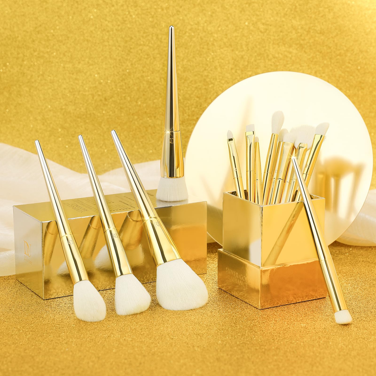 DUcare Set Pennelli Trucco 15 Pezzi Oro con Supporto