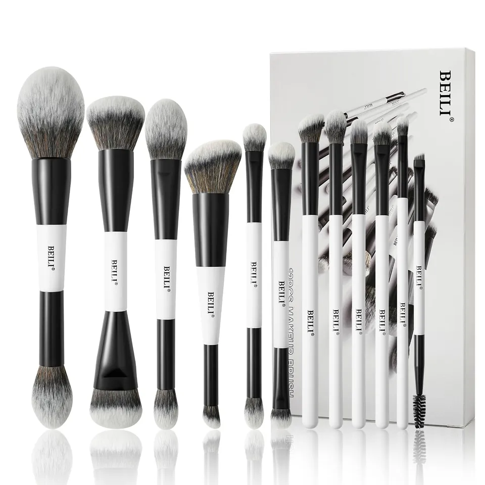 BEILI Set Pennelli Trucco 12 Pezzi Doppia Punta Vegani
