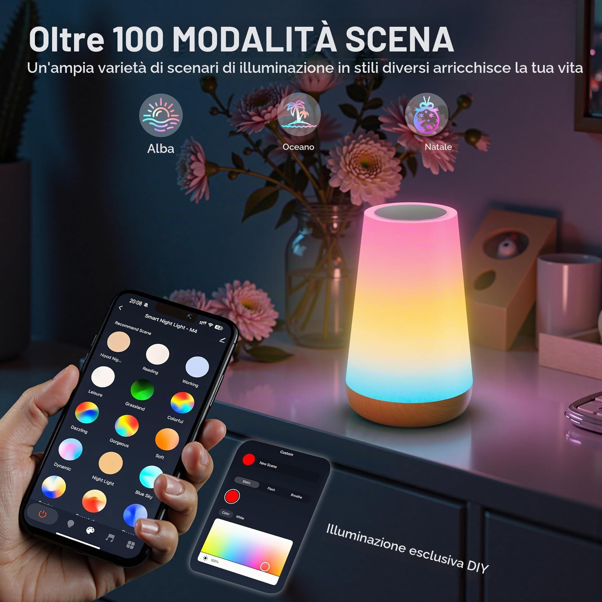 Auxmir Smart Lampada da Comodino WiFi Touch RGB 256 Colori