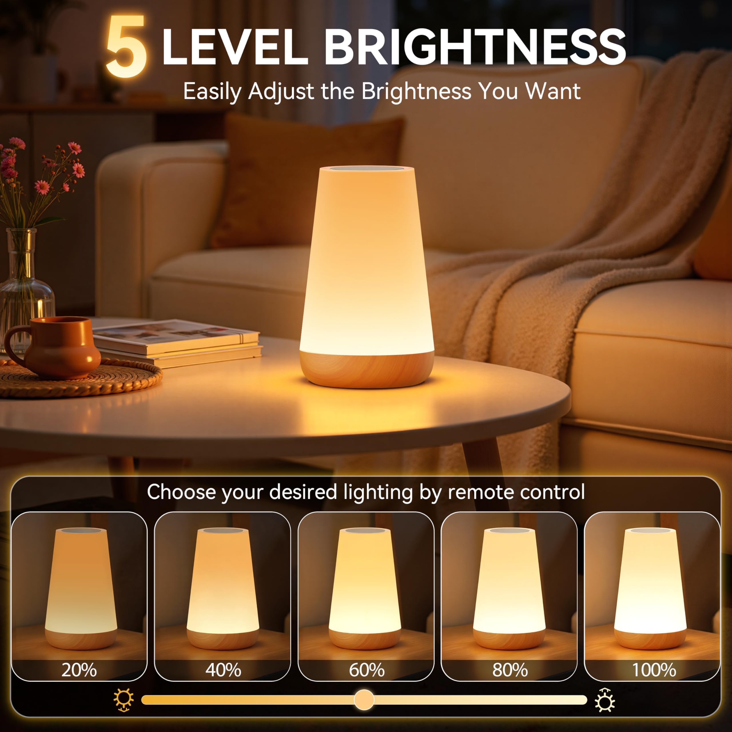 Auxmir Lampada da Comodino Touch Marrone LED RGB Ricaricabile