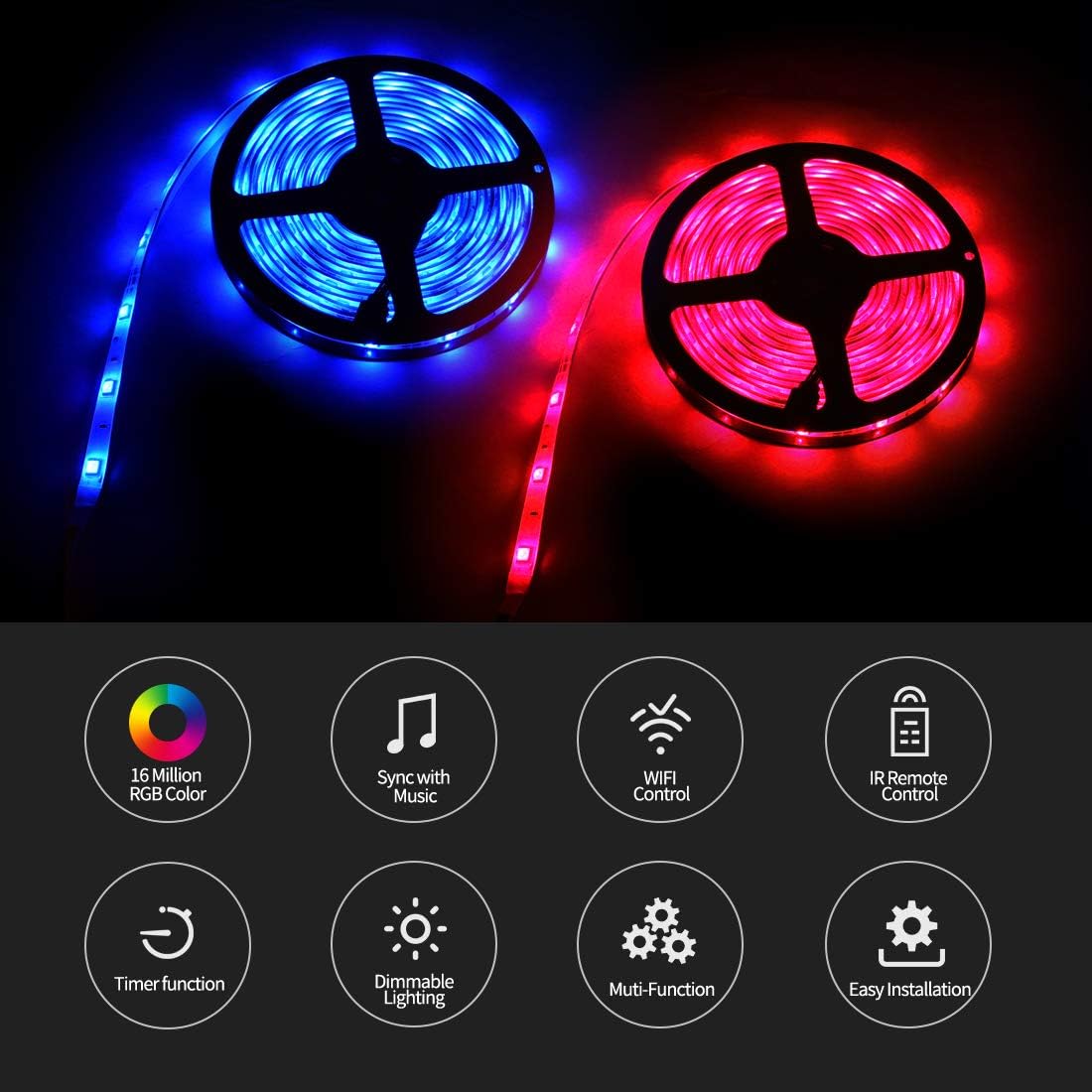 Weily Striscia LED WiFi RGB 15m musicale con app e voce 5050