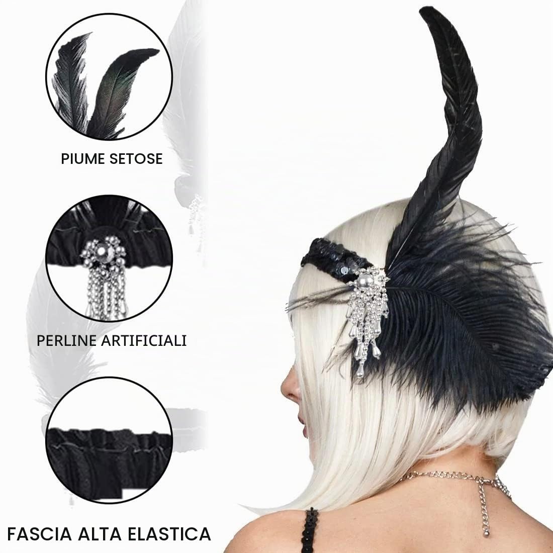 SJBAUTYO Set Fascia Anni 20 con Guanti Neri 2 Pezzi