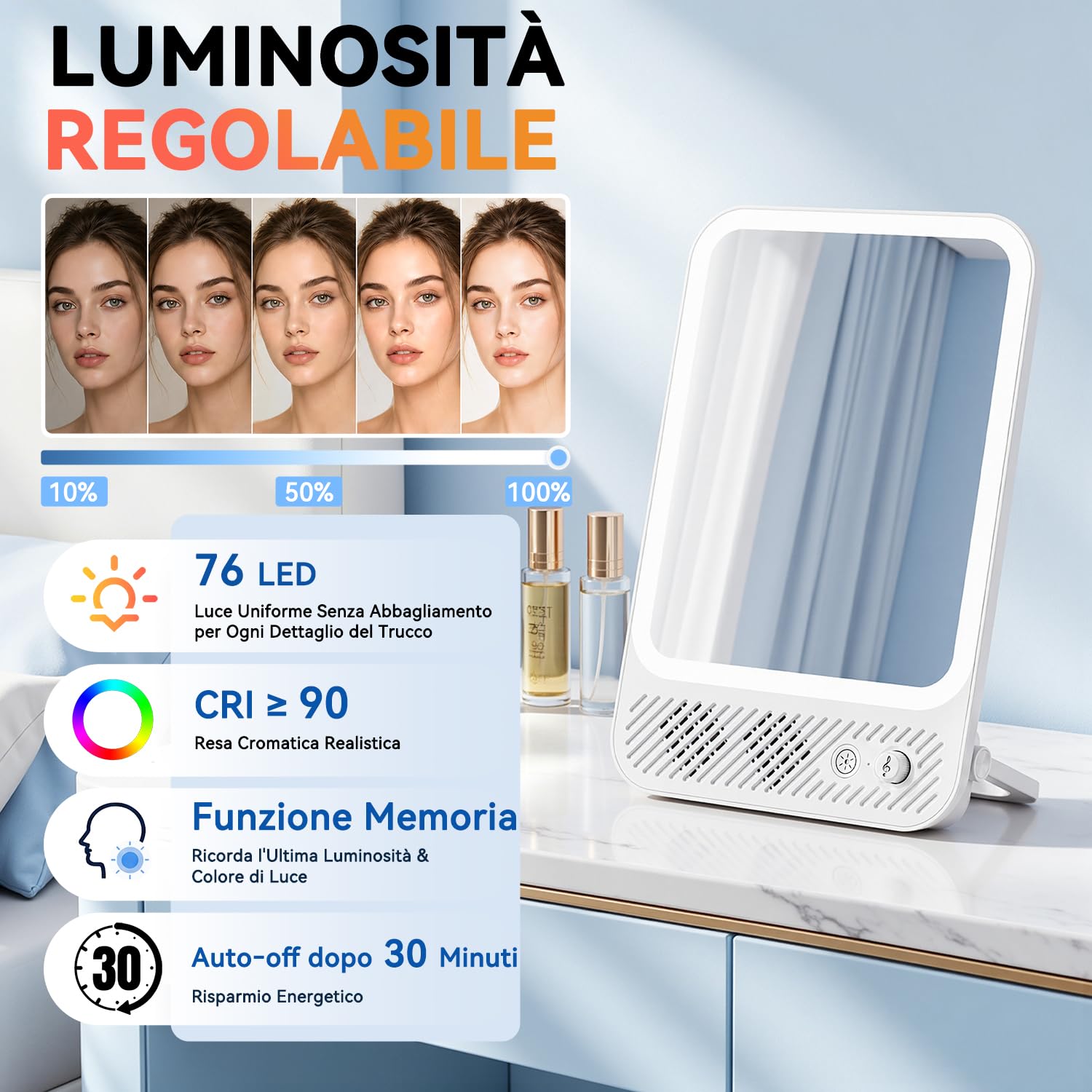 Auxmir Specchio Trucco LED Ricaricabile 4000mAh
