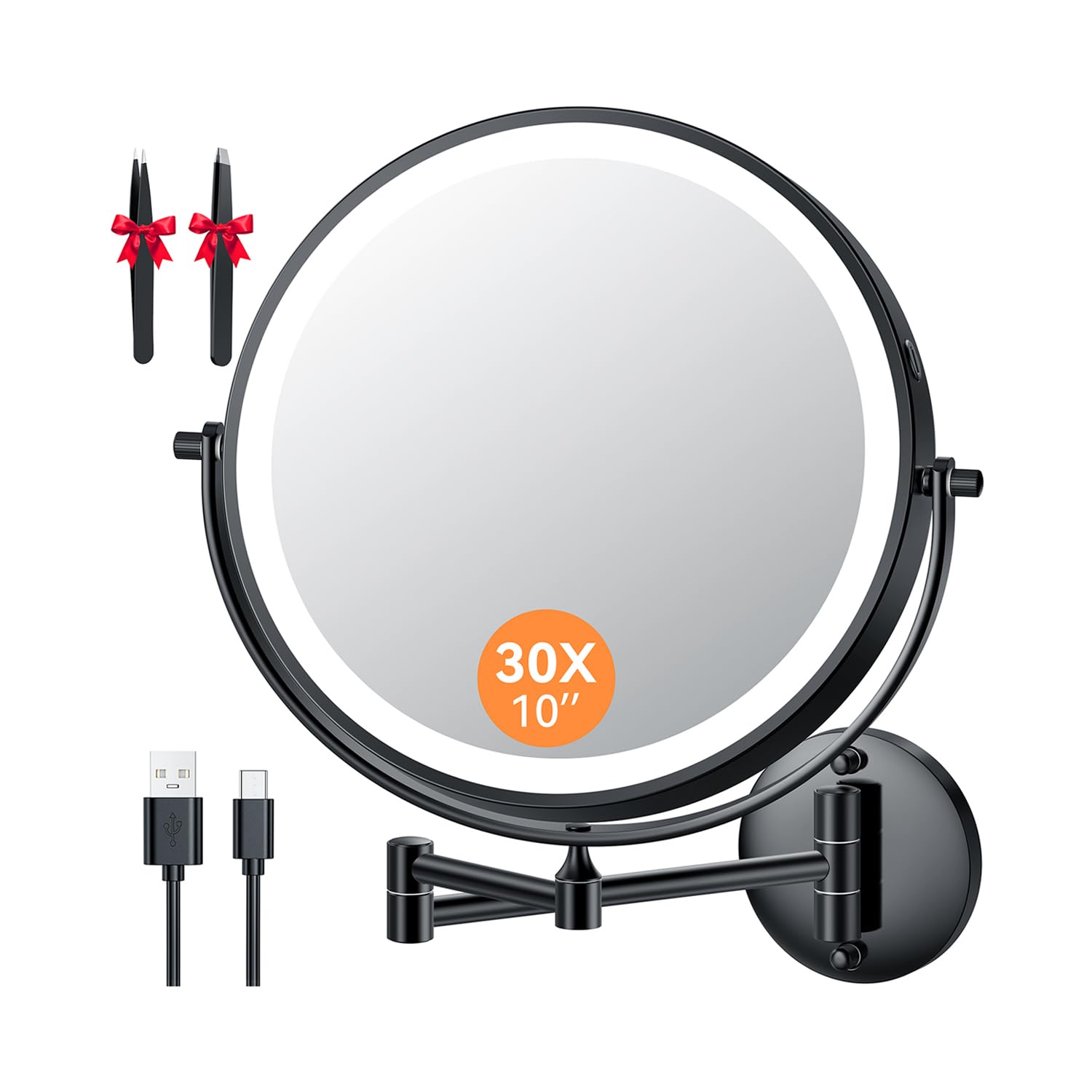 Auxmir Specchio Trucco 30X/1X Specchio da Parete Nero 25 cm LED