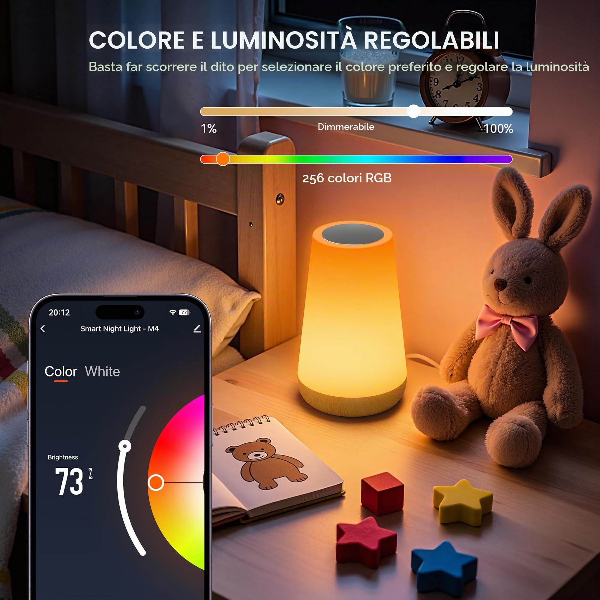 Auxmir Smart Lampada da Comodino WiFi Touch RGB 256 Colori