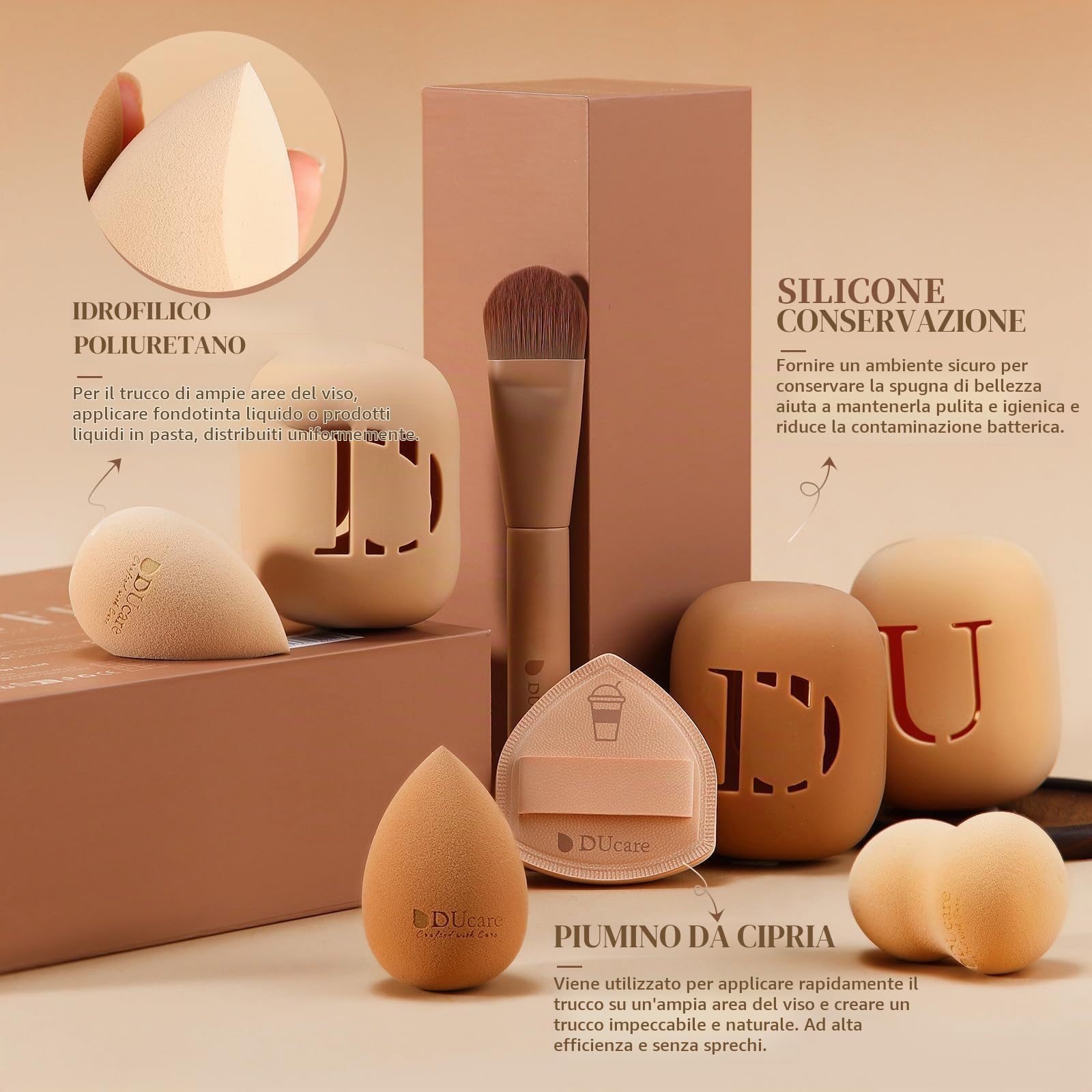 DUcare Coffee Set Pennelli Trucco 14 Pezzi con Spugne