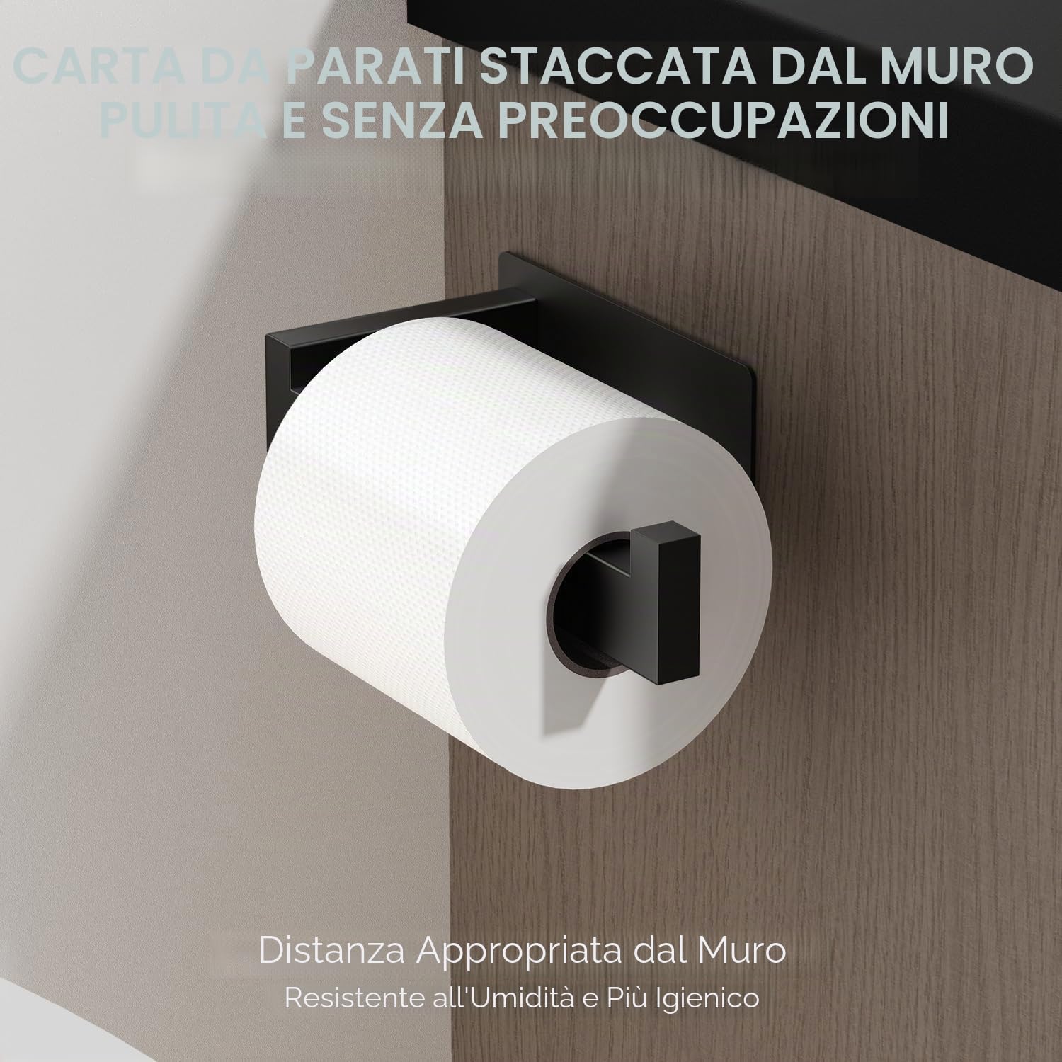 Auxmir Porta Carta Igienica Acciaio Nero 2 Pezzi Adesivo