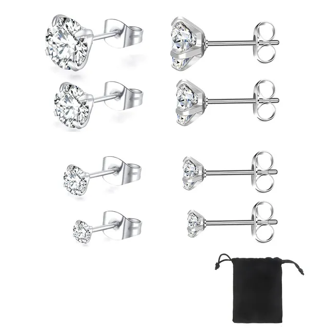 SJBAUTYO orecchini punto luce argento zirconia 4 paia 3-6mm