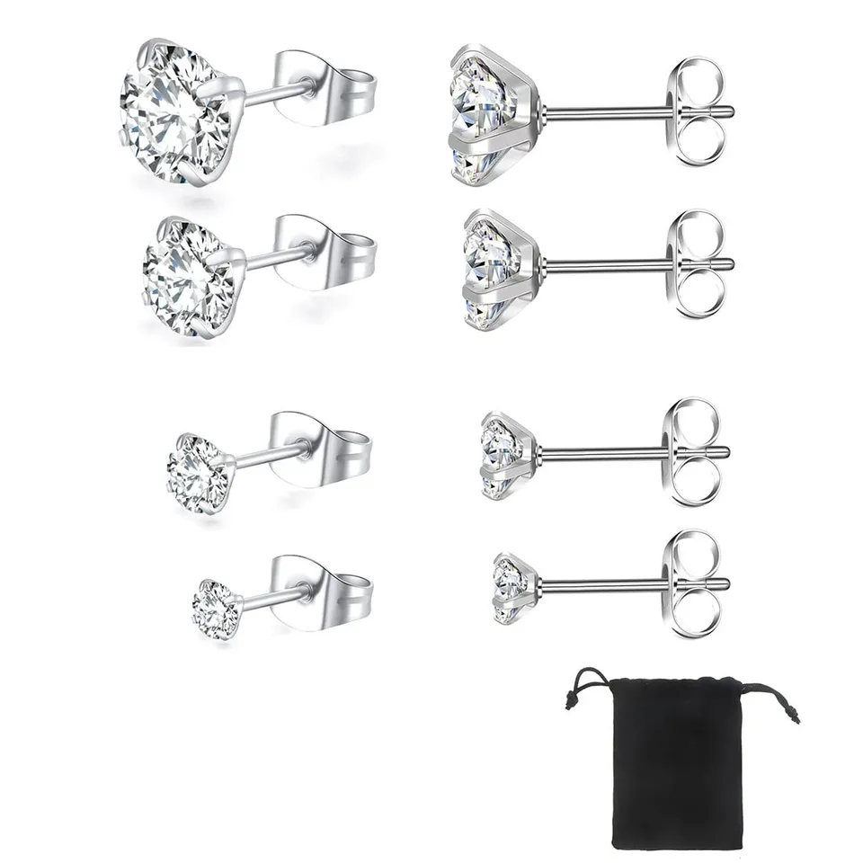 SJBAUTYO orecchini punto luce argento zirconia 4 paia 3-6mm