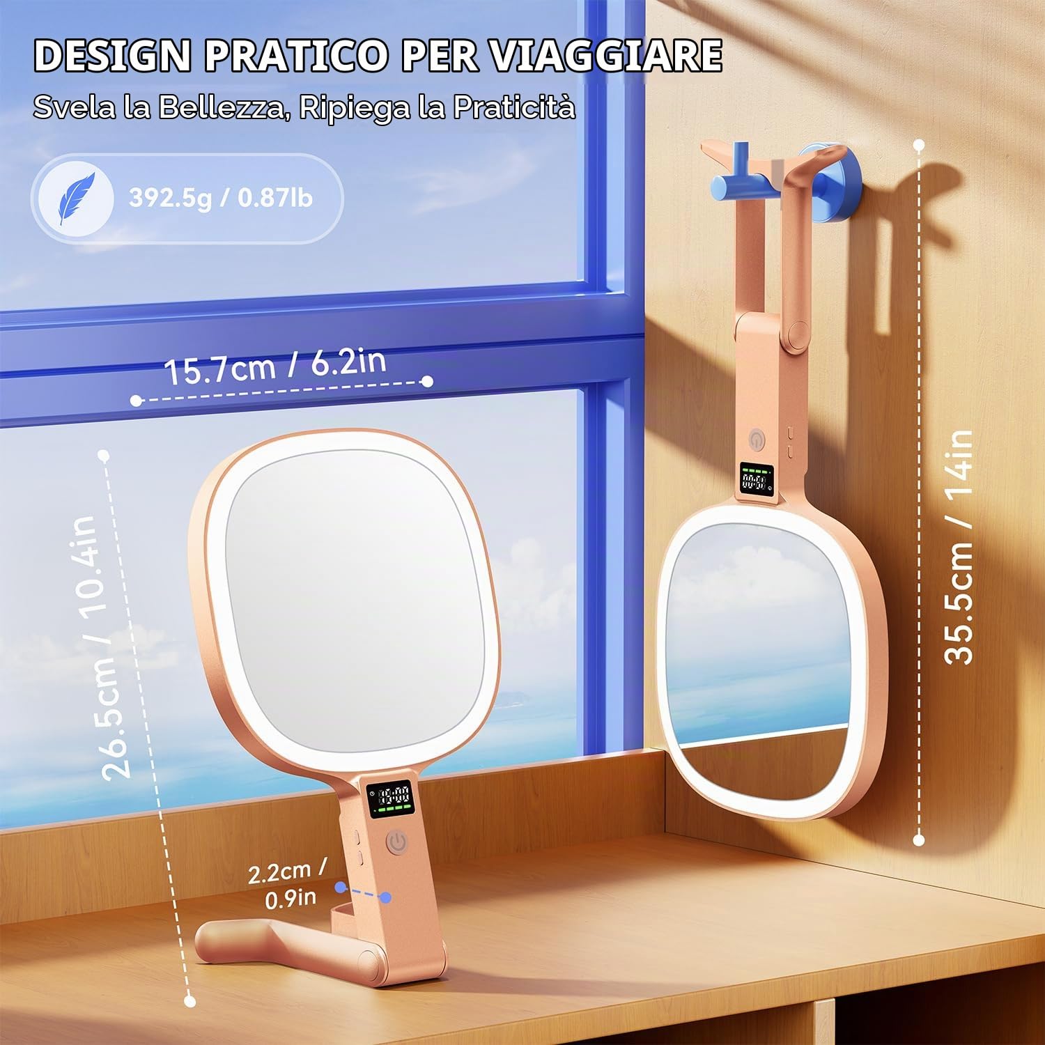 Auxmir Specchio Trucco LED 30X/1X Oro Rosa Ricaricabile
