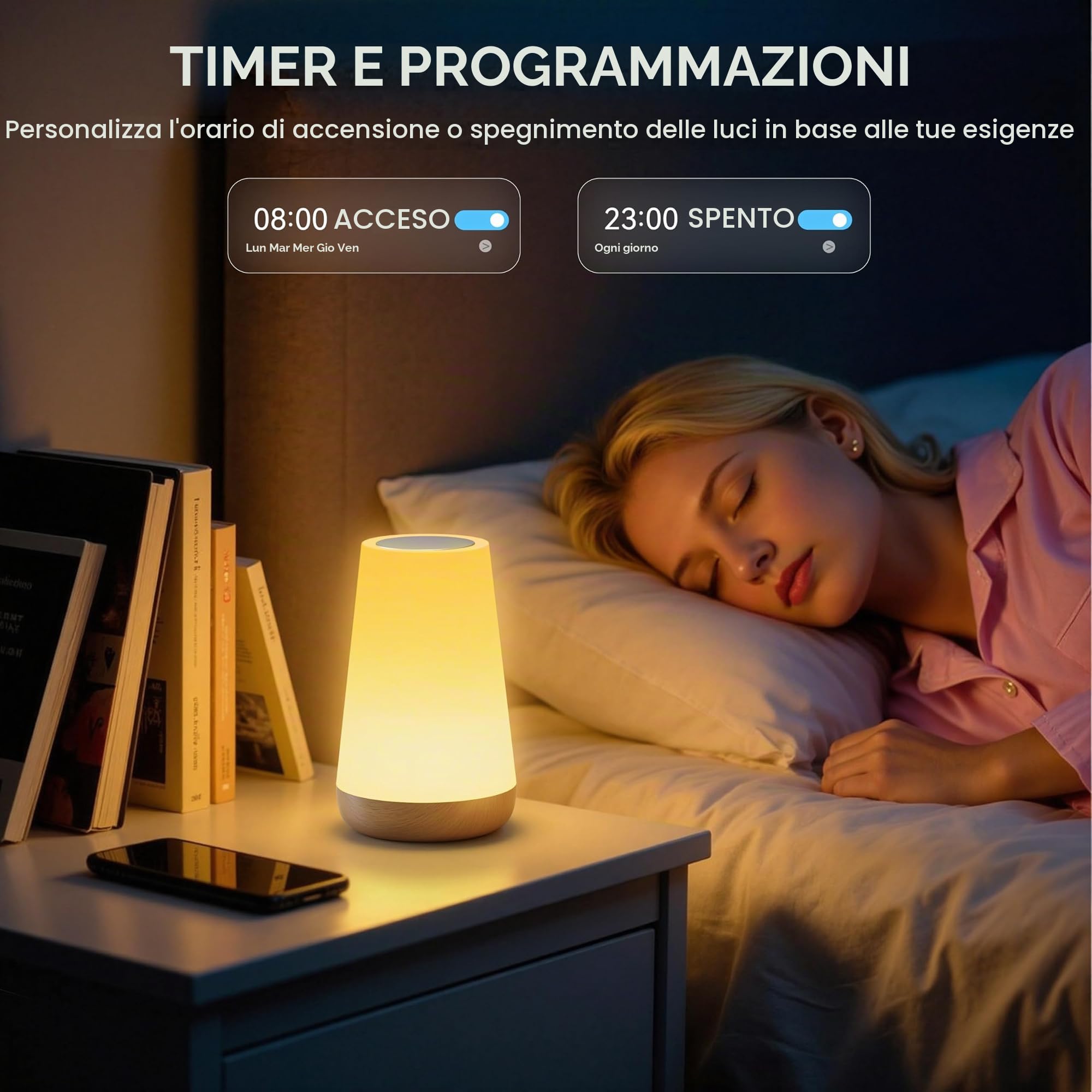 Auxmir Smart Lampada da Comodino WiFi Touch RGB 256 Colori