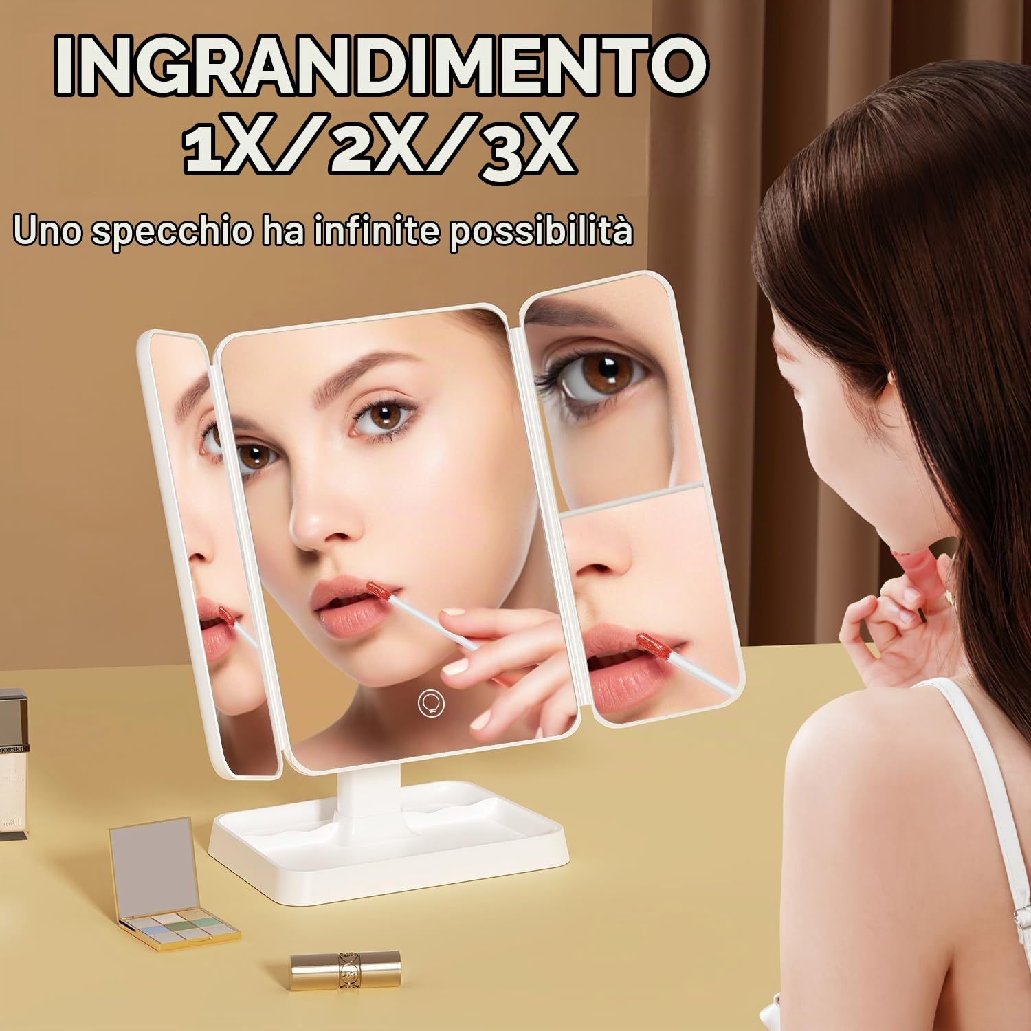 Auxmir Specchio Trucco 52 LED 1X/2X/3X Ricaricabile USB-C