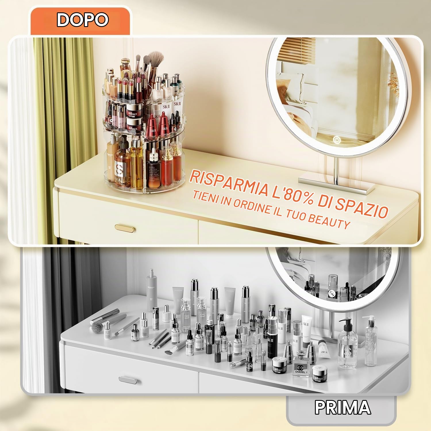 Auxmir Organizer Trucco rotante 360° trasparente